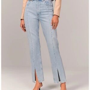 Abercrombie & Fitch Light Wash Split-Hem Wide Leg Jeans
